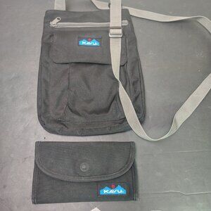 Kavu Crossbody Shoulder Bag and Matching Wallet Black Gray Travel Minimalist